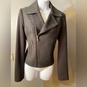 TAHARI Zig Zag Tweed Wool Motorcycle Biker Style Jacket